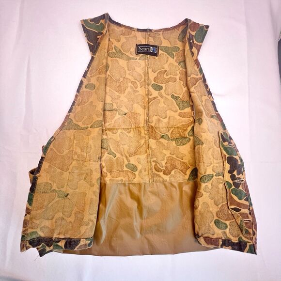 SEARS SPORTS CENTER - Vtg Duck Camouflage Canvas Mens Hunting Shooting Vest 60s - Picture 15 of 16
